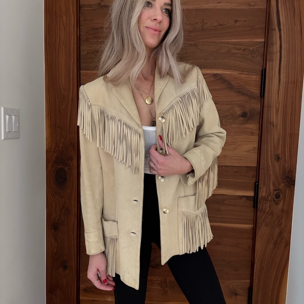 Elegant Beige Fringe Blazer